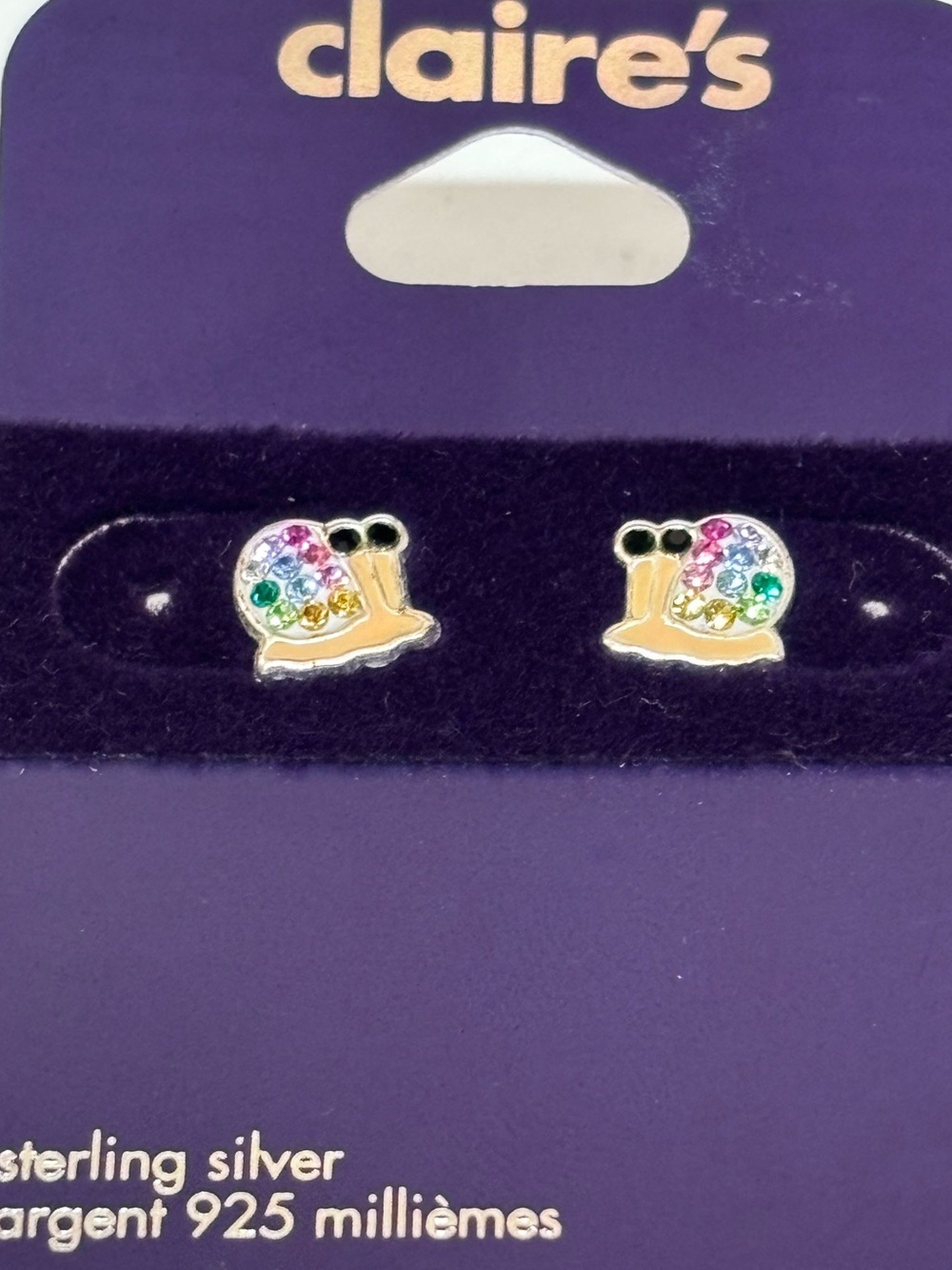 Claire's Sterling Silver Stud Earrings Snail Multicolor Crystals